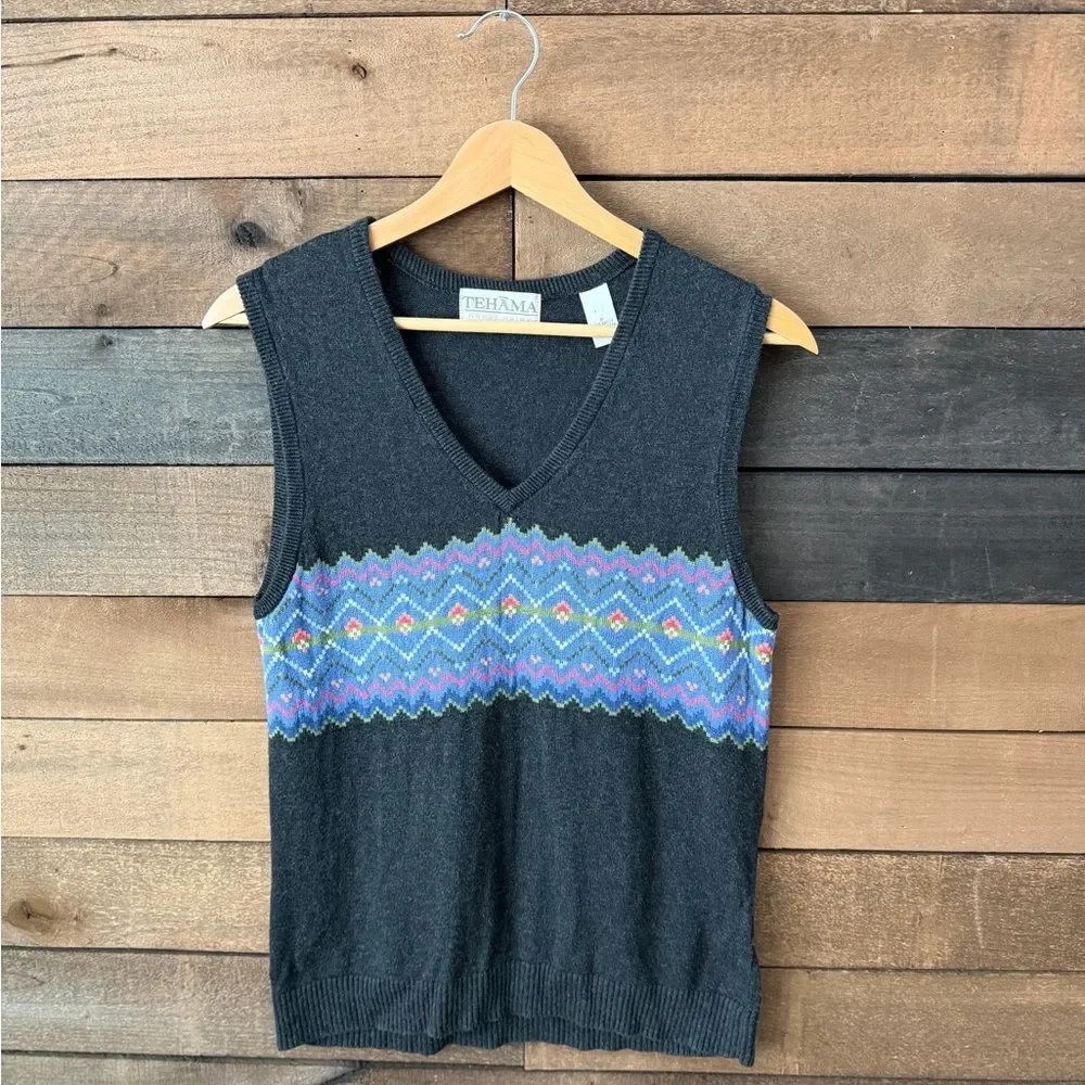 Vintage 90s Tehama Fair Isle Knit Sweater Vest Tagged size M Rayon Cotton
